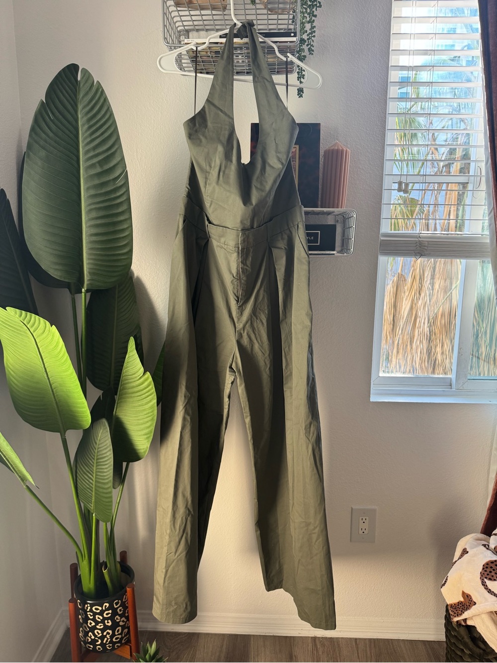 Zara Olive Green Halter-Neck Wide Leg Jumpsuit